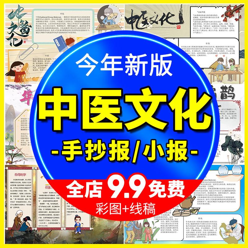 传统中医文化中草药手抄报华佗扁鹊电子版小学生小报线稿涂色模板