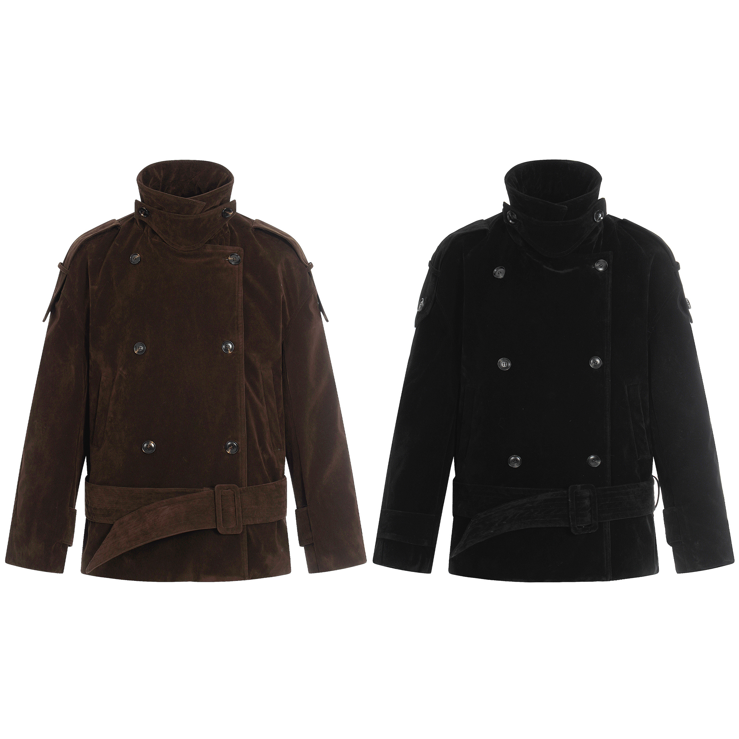 美式复古双排扣立领保暖羊绒大衣