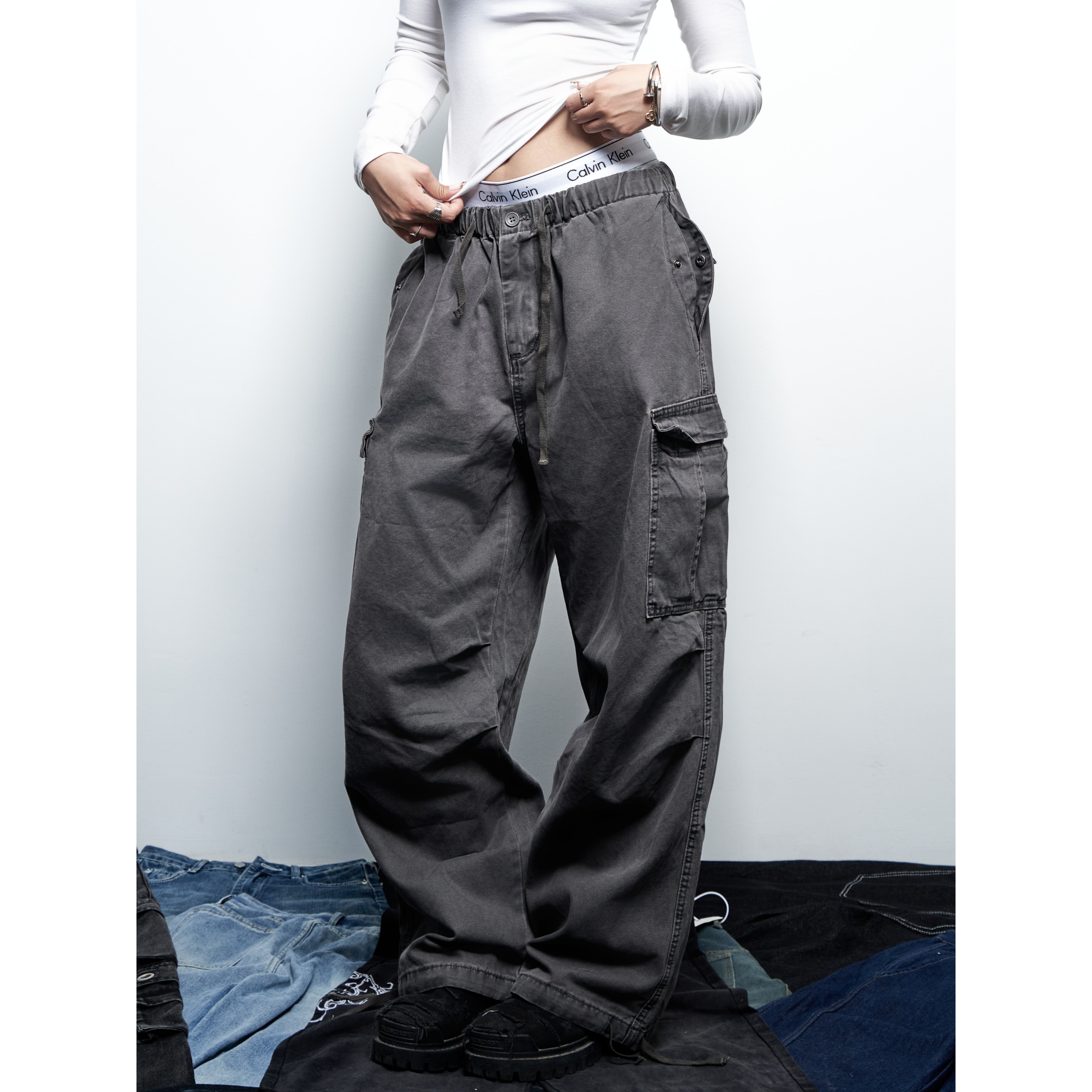 做旧宽松美式复古多口袋工装裤