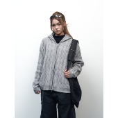 SAIMT复古慵懒风麻花纹连帽拉链开衫 男女宽松针织毛衣外套慵懒感