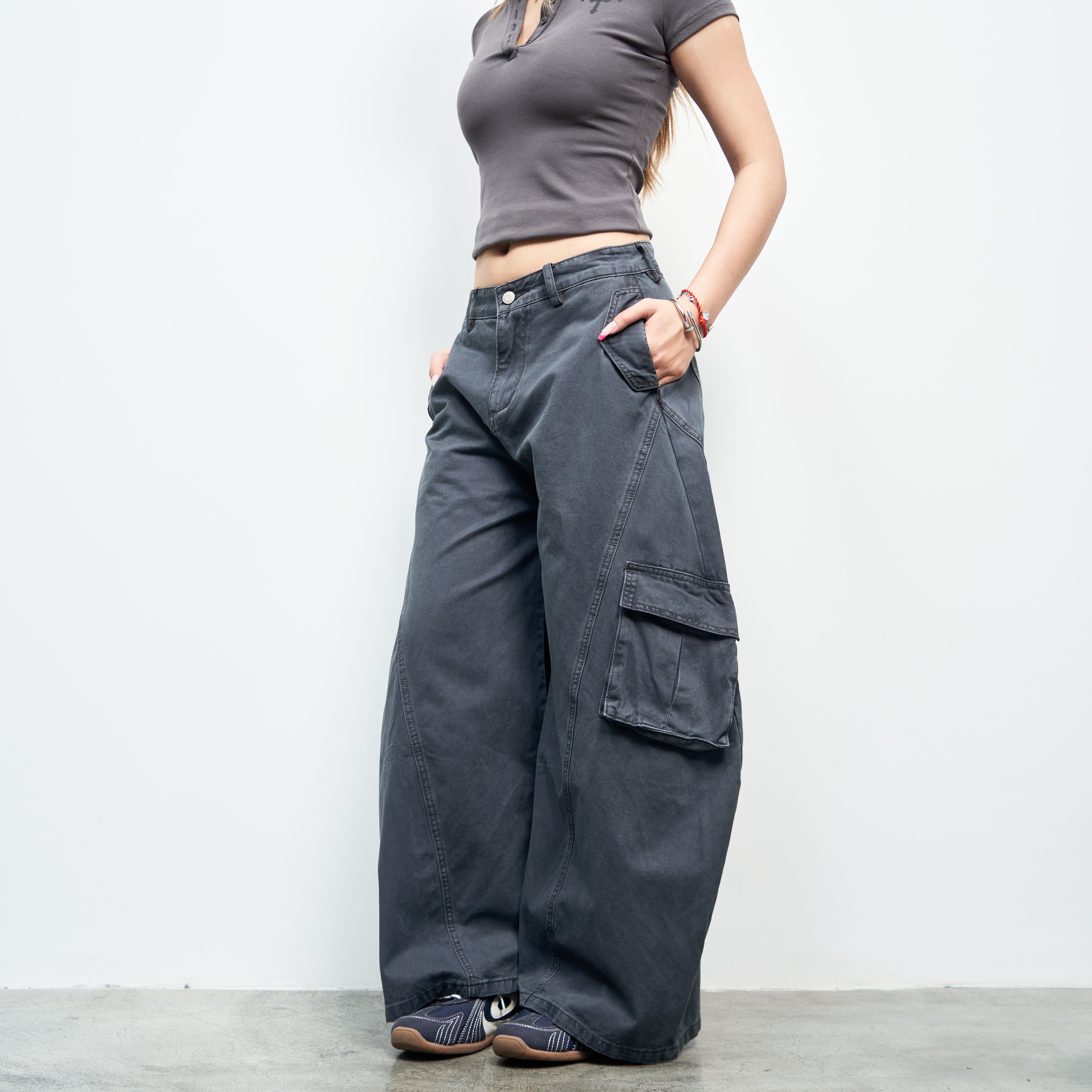 SAIMT美式复古工装阔腿牛仔裤B男女同款多口袋设计感长裤显瘦