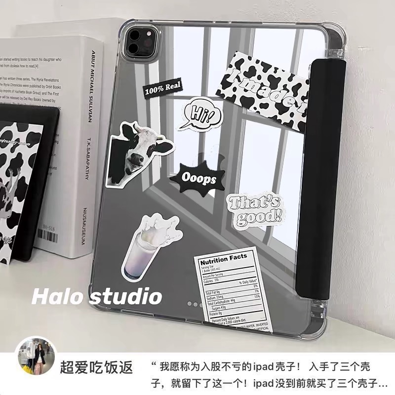高透DIY奶牛贴纸无笔槽ipadpro11平板保护壳适用12.9防摔10.2创意9.7个性10.5磁吸13三折2025潮air5亚克力