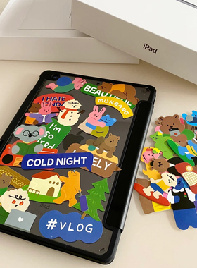 DIY可爱熊贴纸ipadpro2025保护壳12.9带笔槽10.2适用苹果air4/5磁吸套10.9/11亚克力mini7潮13寸air2
