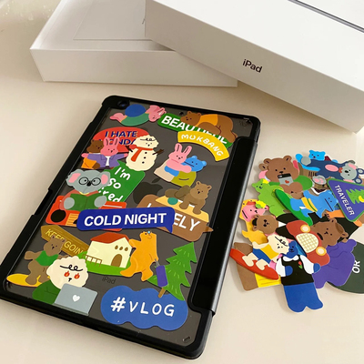 DIY可爱熊贴纸ipadpro2025保护壳12.9带笔槽10.2适用苹果air4/5磁吸套10.9/11亚克力mini7潮13寸air2