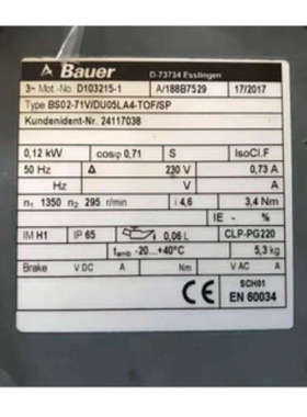 德国保尔BAUER减速电机188B7529 BS02-71VIDU05LA4.TOF/SP