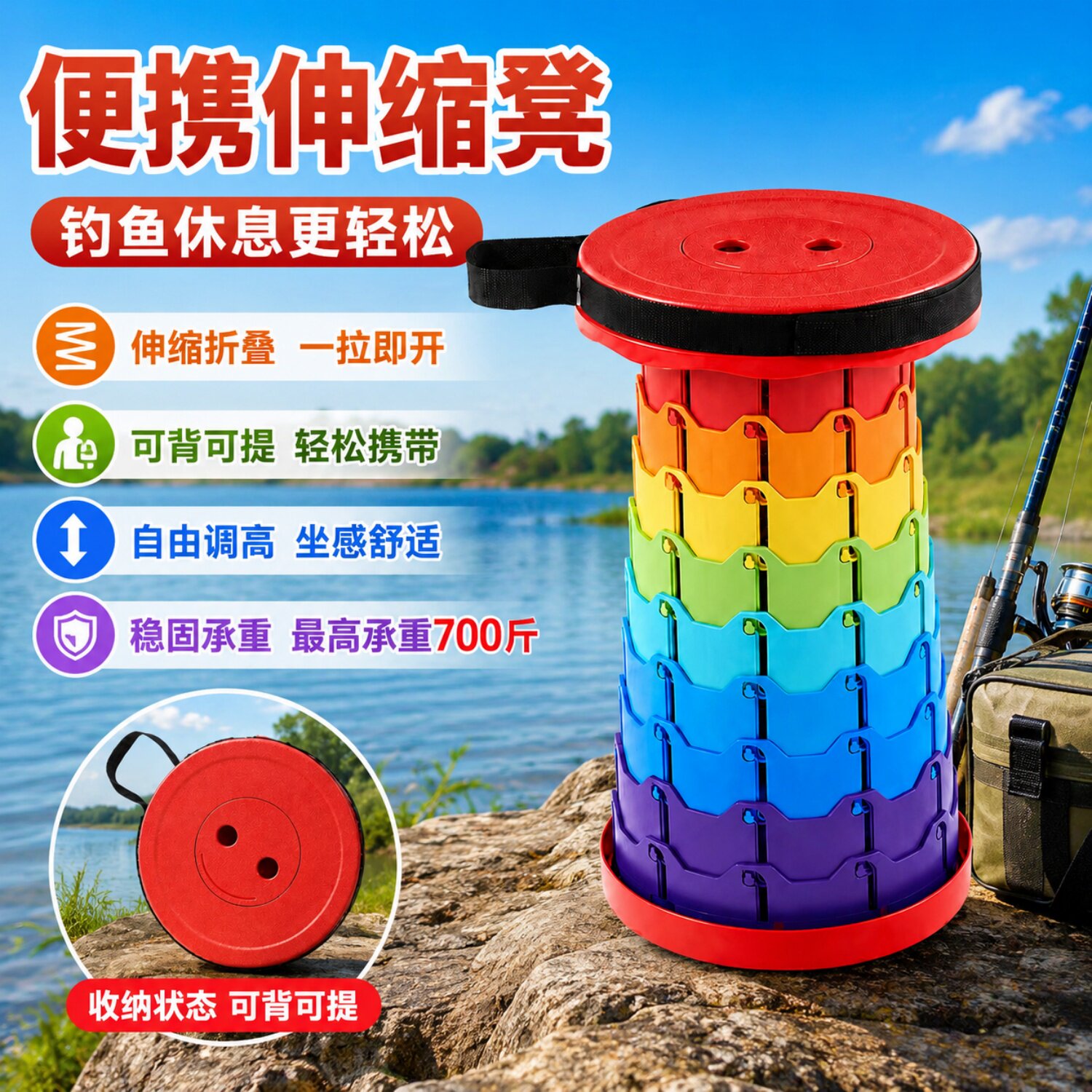 户外便携可调高度彩虹折叠凳图片