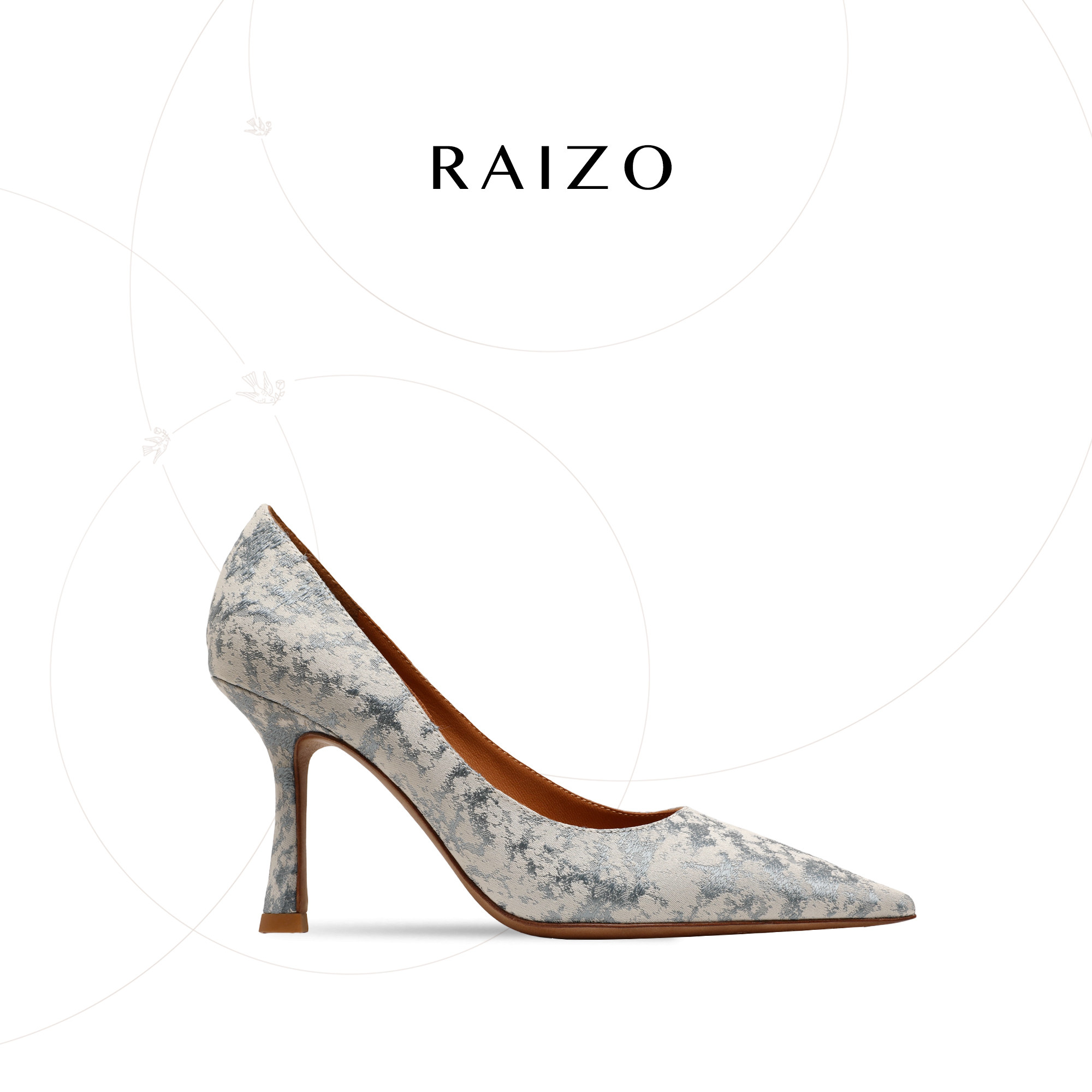 RAIZO褶皱肌理尖头细跟浅口单鞋