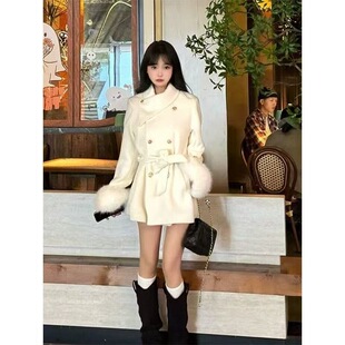 秋冬新款大衣羊毛短款女气质显瘦收腰外套百搭休闲设计师加棉加厚