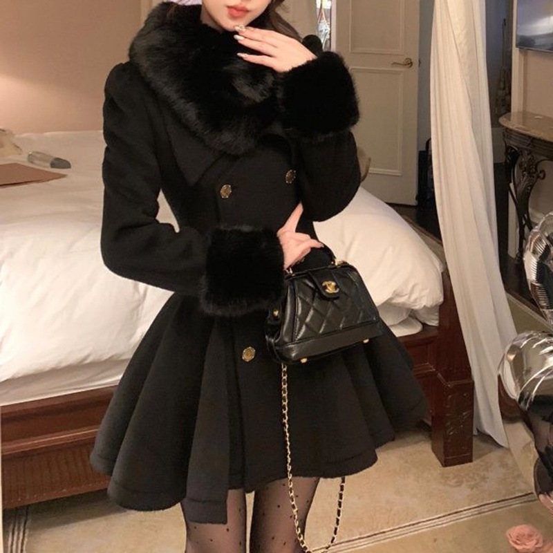 秋冬季富家千金感名媛收腰长袖呢子大衣绝美外穿毛呢小外套女