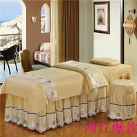 Đơn giản đơn massage giường sang trọng chăn bìa cao cấp châu Âu vẻ đẹp bao gồm bốn bộ bông vàng đỏ - Trang bị tấm ra giường spa