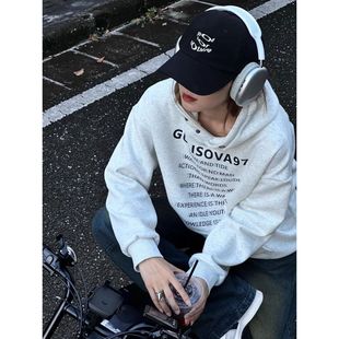 美式 慵懒风休闲字母印花情侣上衣潮秋冬 连帽卫衣女外套2025新款