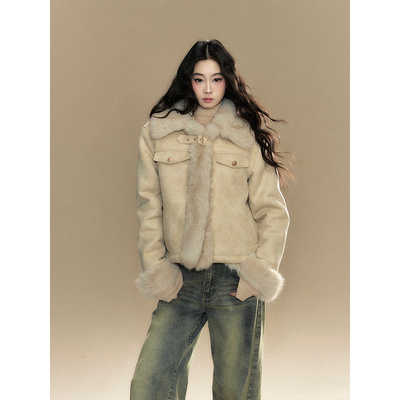 美拉德复古保暖短款外套女秋