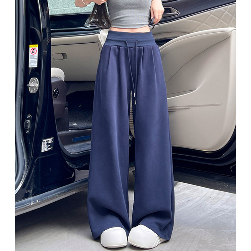 藏青色低腰运动美式运动裤女2026春夏新款休闲宽松显瘦垂感阔腿裤