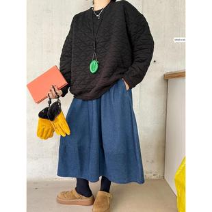 复古洋气时尚 韩版 百搭菱形压纹纯色单层套头卫衣女 新款 2024冬季