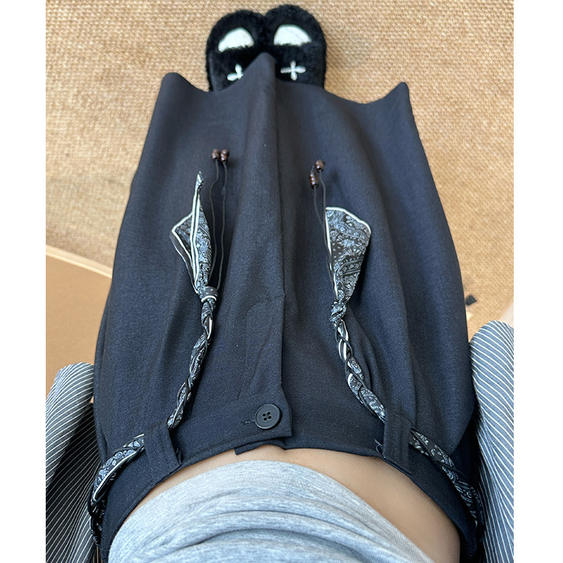 藏青色美式西装半身裙女2025秋新款高腰a字裙小个子修身包臀伞裙