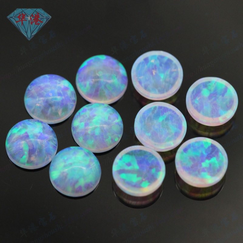 华港宝石 圆形彩色平底素面合成澳宝裸石 戒面合成欧泊镶饰品FI13