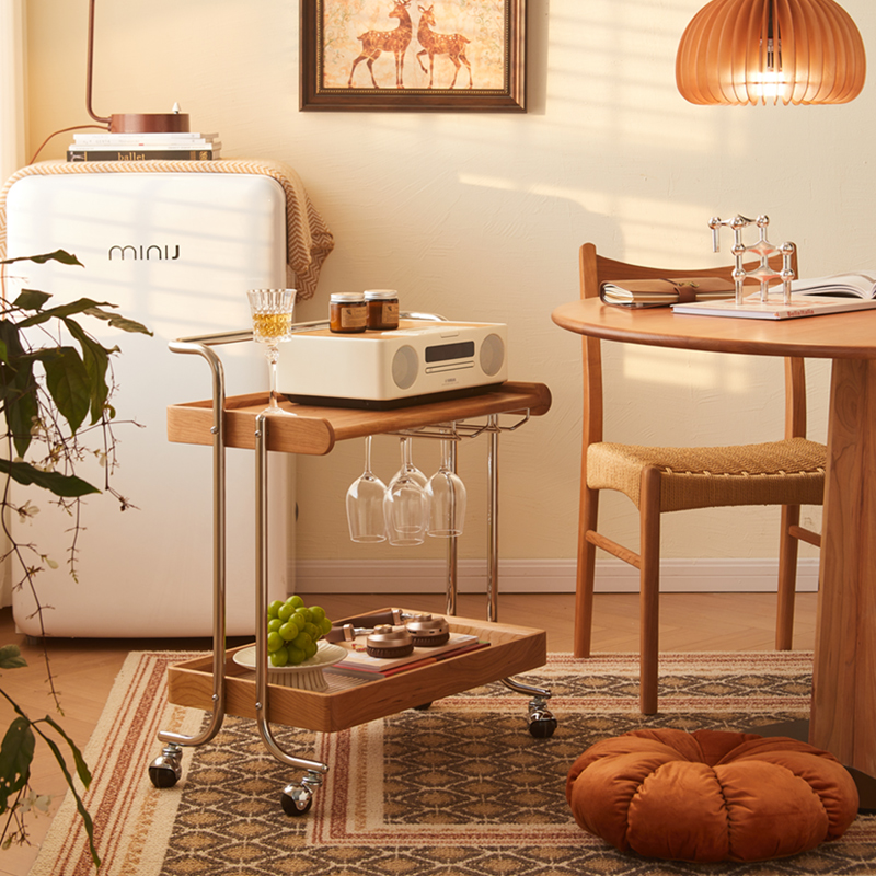 中古实木小推车置物架网红客厅沙发边几餐车可移动收纳茶几置物