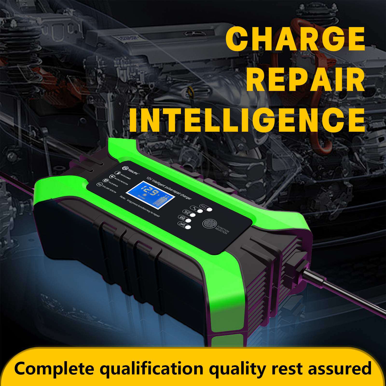 宽电压屏显12V10A铅酸电瓶充电器汽车摩托车游艇修复蓄电池充电器