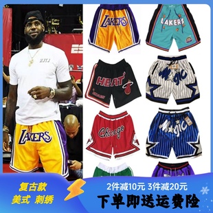 魔术猛龙欧文篮球短裤美式复古刺绣不过膝速干透气宽松五分裤湖人