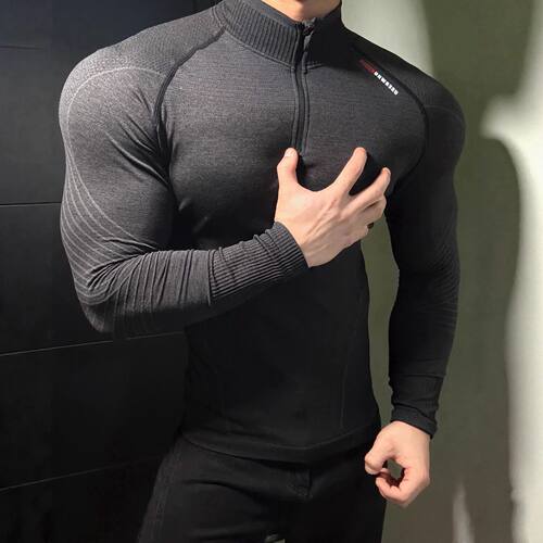 健身显肌肉速干紧身收腰长袖男士