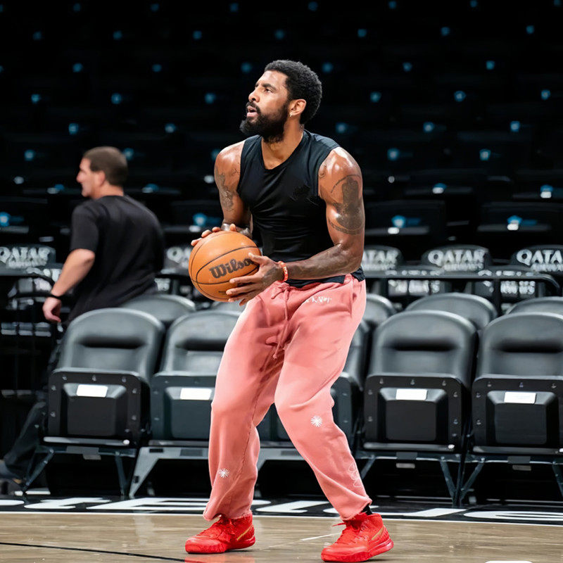 秋冬欧文训练粉色直筒卫裤加绒加厚美式篮球宽松刺绣运动休闲长裤