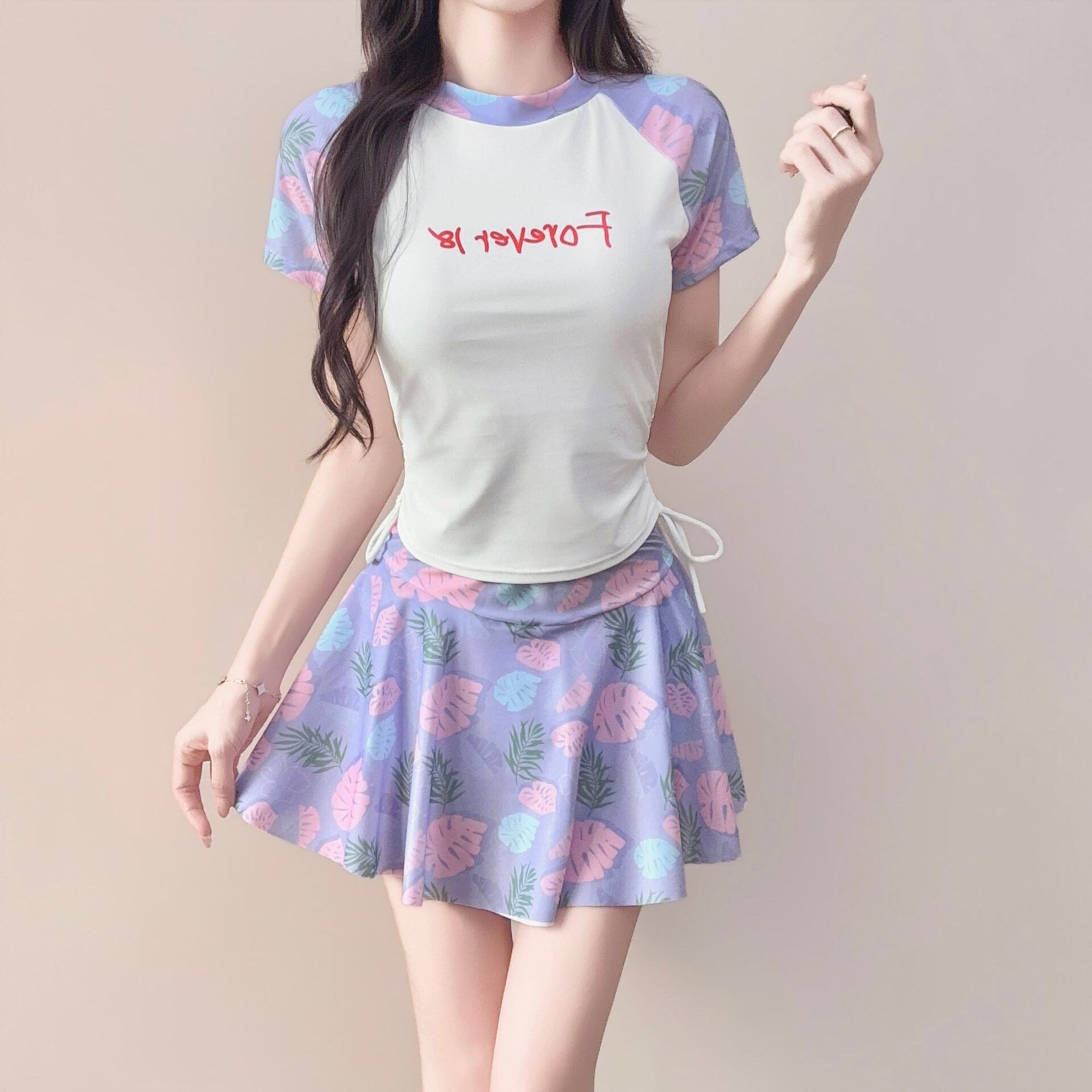 儿童泳衣女童分体两件套裙式中大童学生平角运动速干防晒训练泳装