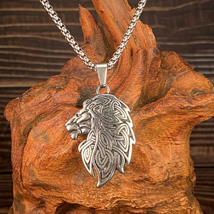 百搭吊坠配饰 霸气嘻哈ins个性 欧美男士 复古雄狮子头钛钢项链个性