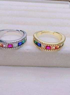 跨境流行饰品奢华泰国佛牌彩色锆石戒指时尚女士礼品首饰热销