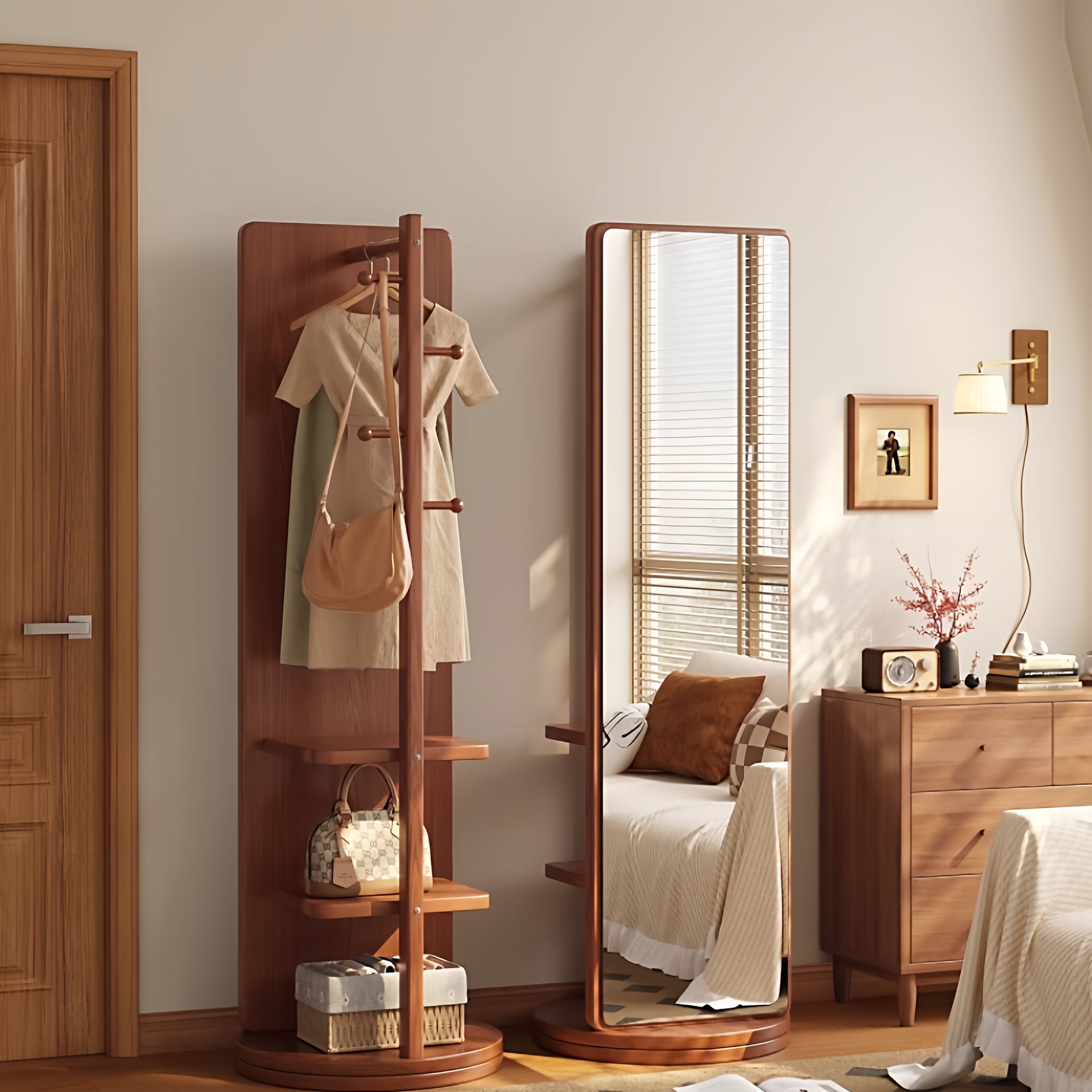 和荣轩中古风穿衣镜衣帽架一体镜