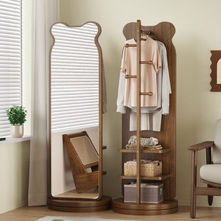可旋转全身镜落地镜家用卧室试衣镜挂衣帽架一体穿衣镜可移动镜子