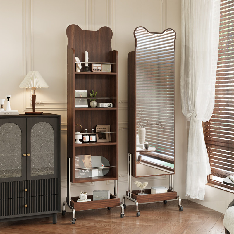 中古小熊杂志镜复古全身镜落地镜家用置物穿衣镜可移动旋转试衣镜