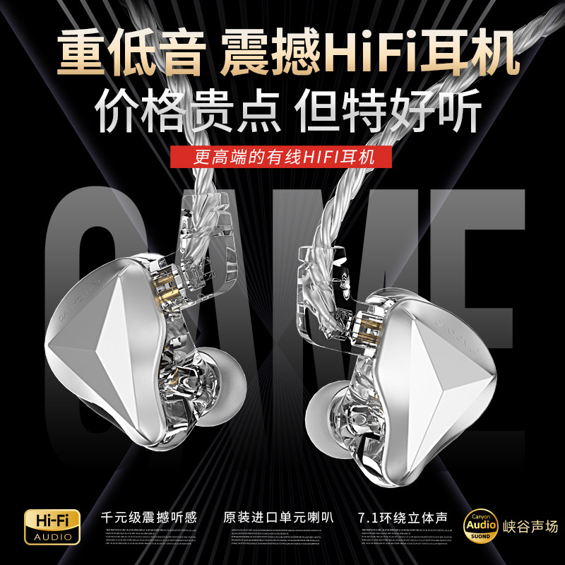 大峡谷hifi有线耳机入耳式高音质大动圈带麦克风音乐耳返监听圆孔