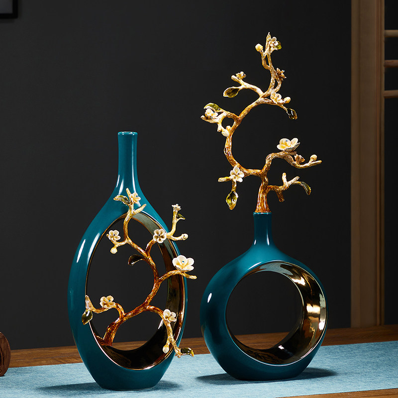 新中式客厅花瓶摆件高端轻奢装饰珐琅彩陶瓷工艺品新房送礼品M870