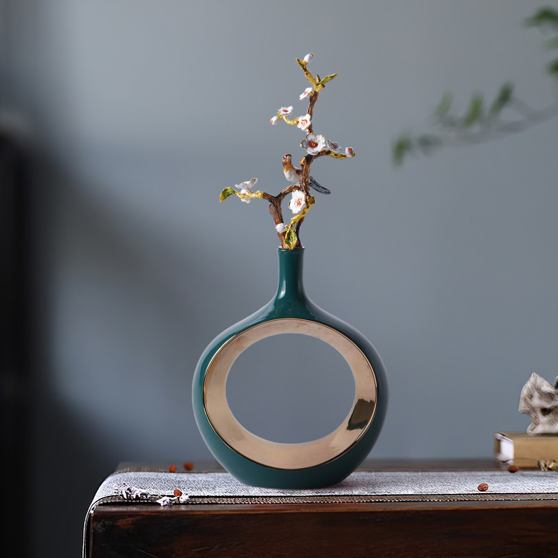 喜上枝头花瓶摆件新中式客厅玄关电视柜轻奢珐琅彩工艺品乔迁礼品
