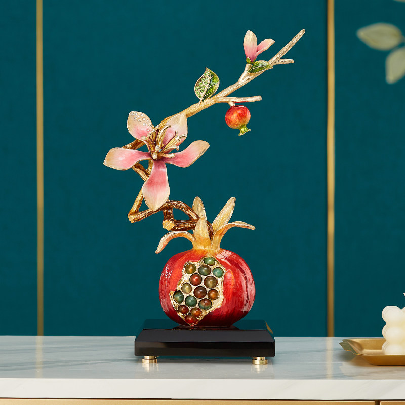 石榴摆件新中式合金珐琅彩摆件多籽多福结婚乔迁礼物家居玄关装饰