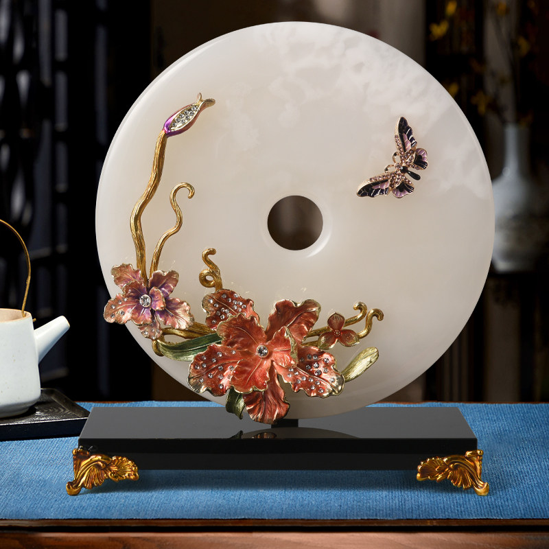 珐琅彩玉石平安扣摆件客厅酒柜电视柜玄关装饰品乔迁开业新居礼品