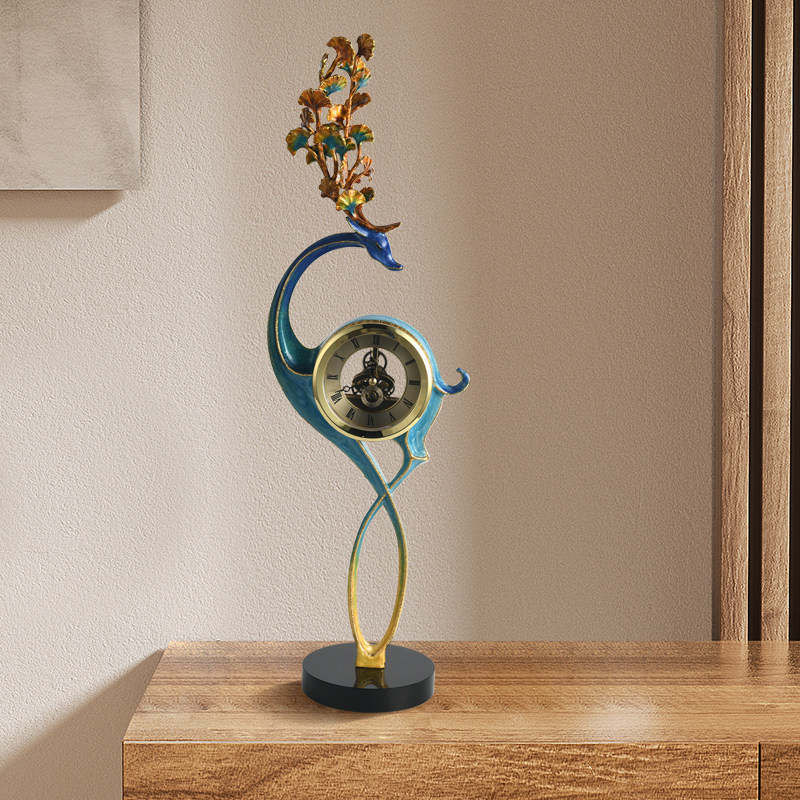 轻奢时钟摆件客厅玄关电视柜创意摆设办公室桌面摆台欧式麋鹿座钟