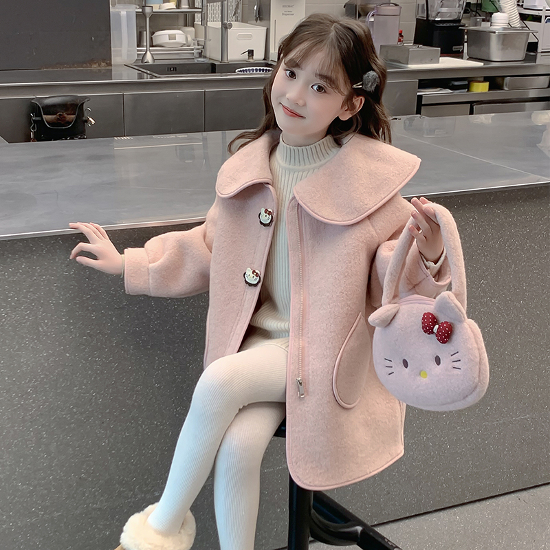 女童中长款呢子外套加厚秋冬洋气