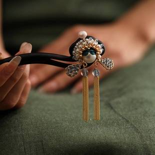 新款黑檀木发簪古风马面裙配饰国风刀马旦脸谱盘发簪子旗袍发饰女