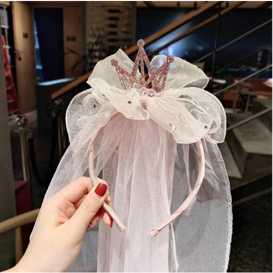 头纱女童公主儿童发箍网红2021年新款王冠发卡韩国不伤头可爱发饰