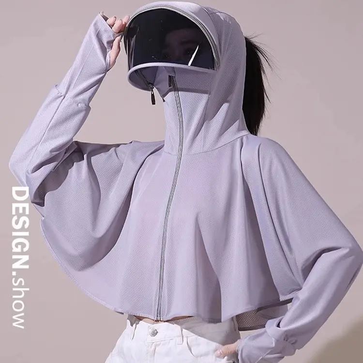 冰丝防晒衣女夏季防紫外线遮脸面罩帽子一体短外套学车神器遮阳