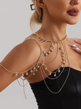 欧美复古球肩链流苏肩饰街拍时尚多层身体链宫廷潮流个性服饰配饰