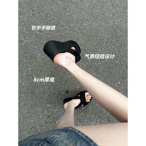 小个子松糕厚底拖鞋女夏外穿增高凉拖鞋2025新款高级感海边一字拖