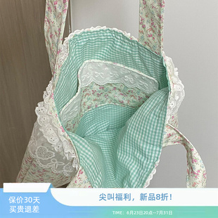 出去玩背的包碎花帆布包学生党大容量百搭韩系单肩包蕾丝手提包女