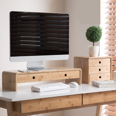 工位电脑增高架带抽屉书桌上的显示器小尺寸办公室显示屏支架底座