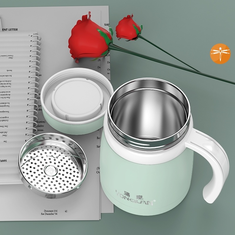 宽口径保温杯水杯家用大容量有手柄矮胖杯大肚杯子泡茶办公高端女