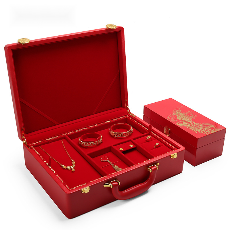 2024新款黄金三金五金展示盒高级收纳盒定亲结婚彩礼首饰盒凤钗盒