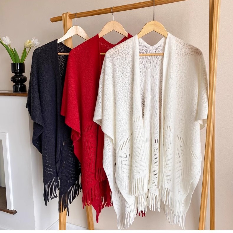 2025新款白色镂空空调房披肩女春秋民族风办公室旗袍斗篷外搭薄款