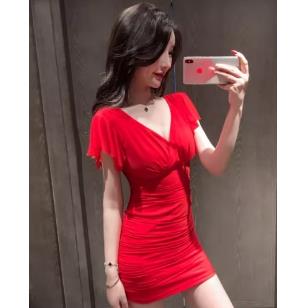 2024新款夏装女性感连衣裙网纱短袖短裙修身桑拿沐足技师服网红