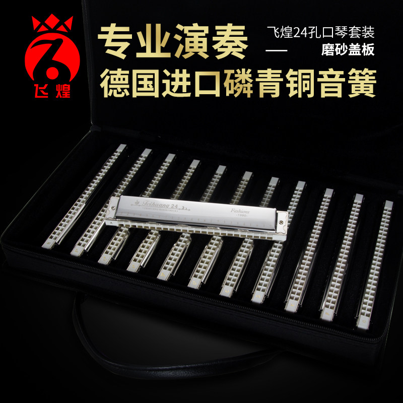 德国进口飞煌24孔复音口琴7调12大调套装全套高级成人专业演奏级